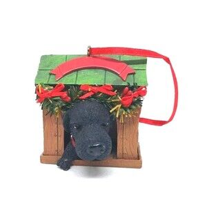 Cute Black Puppy Dog House Red Bows Ornament Kurt S Adler Collectible Display